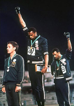 John Carlos does the black power salute at 68 Olympics