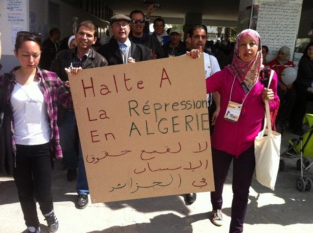 Makeshift banners denouncing the border incidents and calling for the end to repression and violation of human rights in Algeria Algerian Cultural Collective