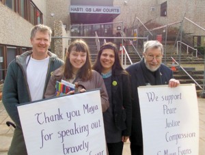 Maya and supporters outside court, before her sentencing. 29 February 2012 (Photo: Jon Stevenson)